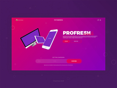 Profresh app daily ui form landing page marea red mareared pill buttons pink purple shapes subscribe