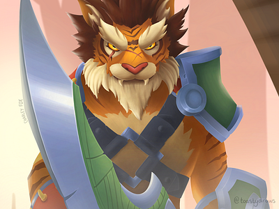 Paladins Tiberius (The Weapons Master) character evil mojo game illustration painting paladins tiberius tiger