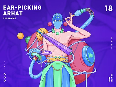 Ear-picking Arhat affinity designer app art beijing character design illustration lohan people wme