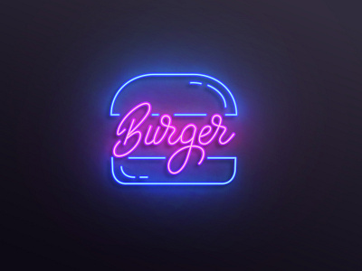 Burger neon lettering branding burger cafe calligraphy design fast food glow handlettering lettering logo logotype neon retro type typography