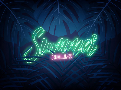 Summer Hello! botanical exotic jungle lettering light neon palm summer tropical typography ui vibrant