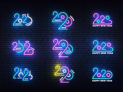 2020 New Year neon labels 2020 calligraphy colors design glow lettering lights logo logotype neon new year type typography