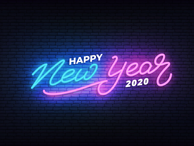 Happy New Year 2020 2020 calligraphy glow label lettering logo logotype neon new year type typography