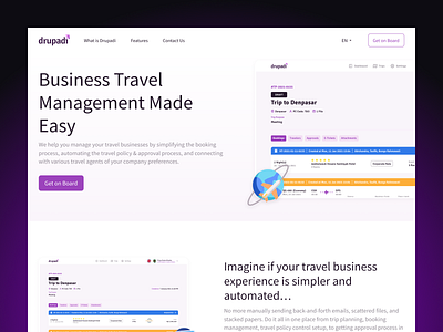 Drupadi Landing Page - Business Travel Management business landing management page travel trip website