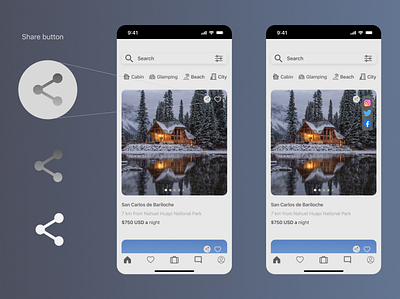 Social Share Button for Travel App app design designinspiration ui ux uxdesign