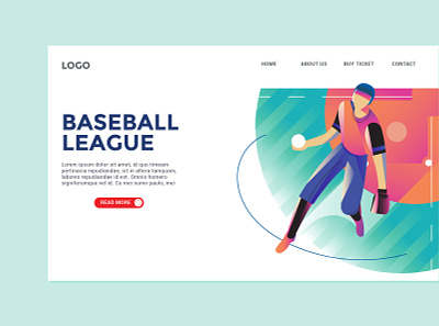 Baseball landing page design detail flat gradation illustration minimal poster art vector web website