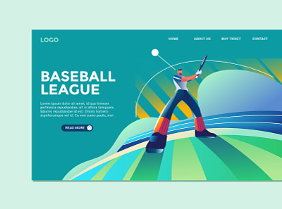 Baseball landing page design detail gradation handdrawn illustration minimal poster art vector web website