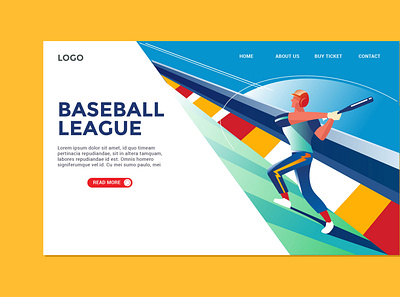 Baseball landing page design detail flat gradation illustration minimal poster art ui vector website