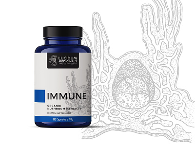 Label design, illustrations and logo correction for supplements1 illustration immune system label mushroom supplement vintage