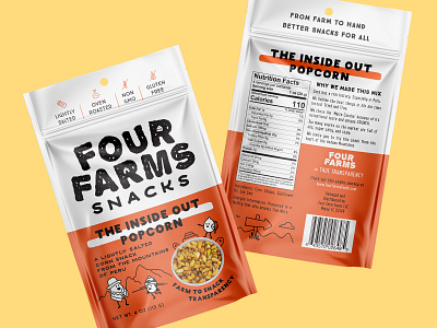 Four farms - logo and package for corn snacks corn farm fun illustration logo package peru
