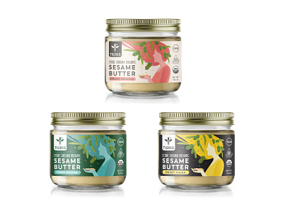 Label design for organic sesame butters butter drawing flat art food illustration jar label organic sesame woman