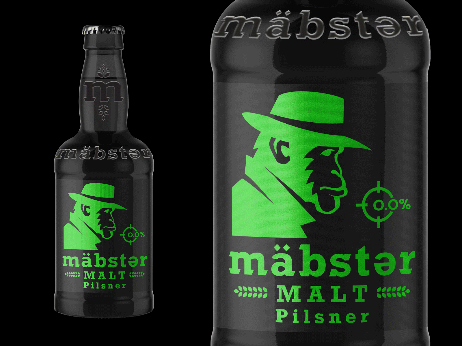 Branding for serie of non alcoholic beers beer bottle branding drawing drink gangster illustration label monkey non alcoholic