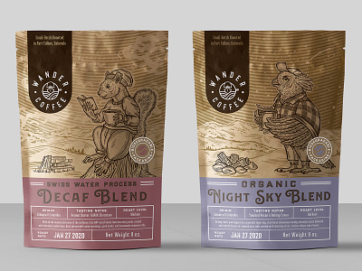packaging design for coffee company 1 animal coffee drawing drink forest illustration organic owl squirrel vintage