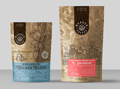 packaging design for coffee company 2 bear coffee company drawing drink fprest illustration organic vintage