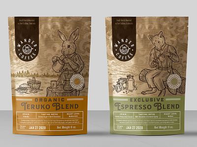 packaging design for coffee company 3 coffee drawing drink fox illustration organic rabbit vintage