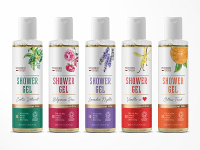 Labels design for Shower Gels line bath bottle branding cosmetics gel graphic design illustration label minimal shower