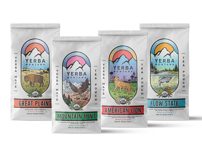 Packaging design for mate tea pouches bison eagle fish hand drawn lion mate nature package pouch tea