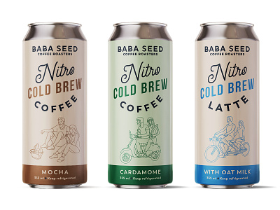 Label design for serie of nitro cold brew coffee drinks can cardamome coffee cold brew graphic design illustration label latte minimalistic mocha monoline nitro oat