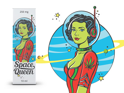 Design and illustrations for CBD brand cbd design drawing girl graphic design hemp illustration label planet queen space star