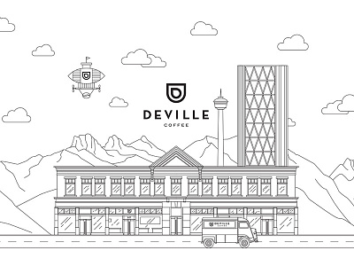 Illustration for Deville Coffee Calgary cafe calgary canada coffee monoline truck