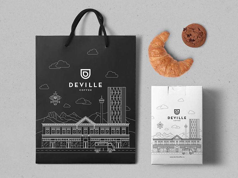 Box and bag for Deville Coffee Calgary by Mila Katagarova on Dribbble