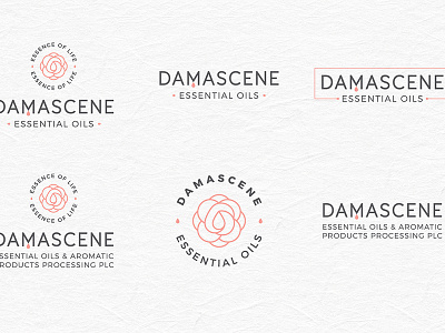 Damascene Logo variants branding cosmetics essential monoline oil rose