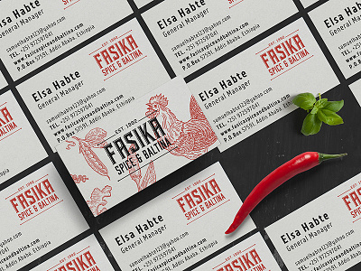 Business Cards for Fasika Spice and Baltina food organic pea pepper red spice vintage