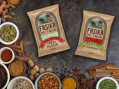 Packaging for Fasika Spice and Baltina food organic pea pepper red spice vintage