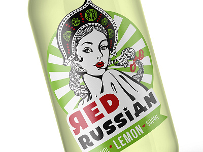 Red Russian - Lemon drawing drink label lemon