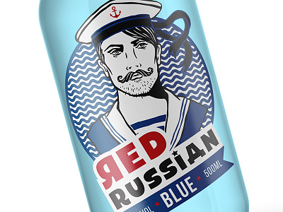Red Russian - Blue blue drawing drink label