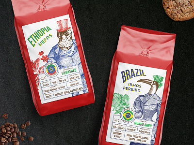 Coffee packaging 3 animals bag coffee red