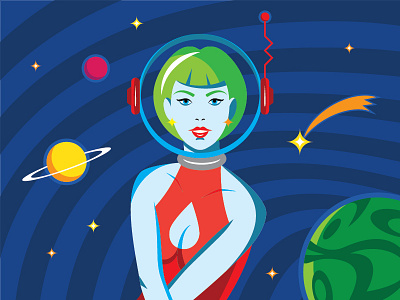 Girl in space art flate girl pin up planet space star