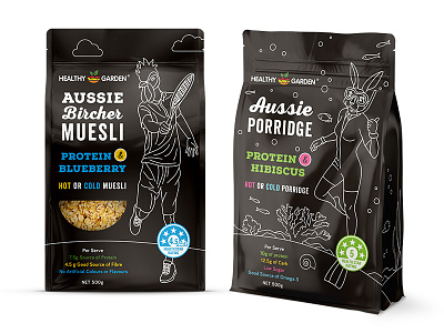 Muesli packaging - premium range animal cow dog drawing muesli oat organic