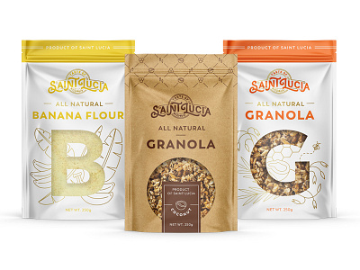 Packaging concept for Taste of Saint Lucia - food sector flour granola kraft monoline