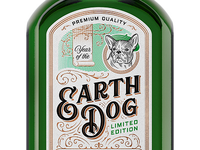 Earth Dog Absinthe Close Up bottle dog drawing drink illustration new year spirit vintage