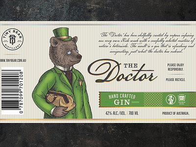 Label for GIN "The Doctor" - whole label doctor drink gin green handdrawn spirit vintage