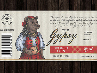 Label for GIN "The Gypsy" - whole label bottle drawing drink gypsy illustration spirit vintage