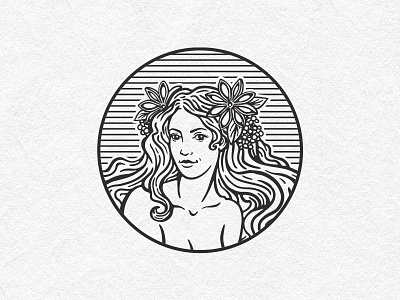 Unused proposal for mermaid logo2 citcle drawing girl hand drawn illustation mermaid plant retro vintage