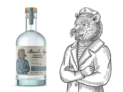 New flavor for Tiny Bear Distillery - Old Sailor bear bottle drawing drink illustration sailor spirit vintage
