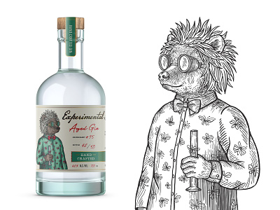 New flavor for Tiny Bear Distillery - Experimental bear bottle drawing illustration spirit vintage