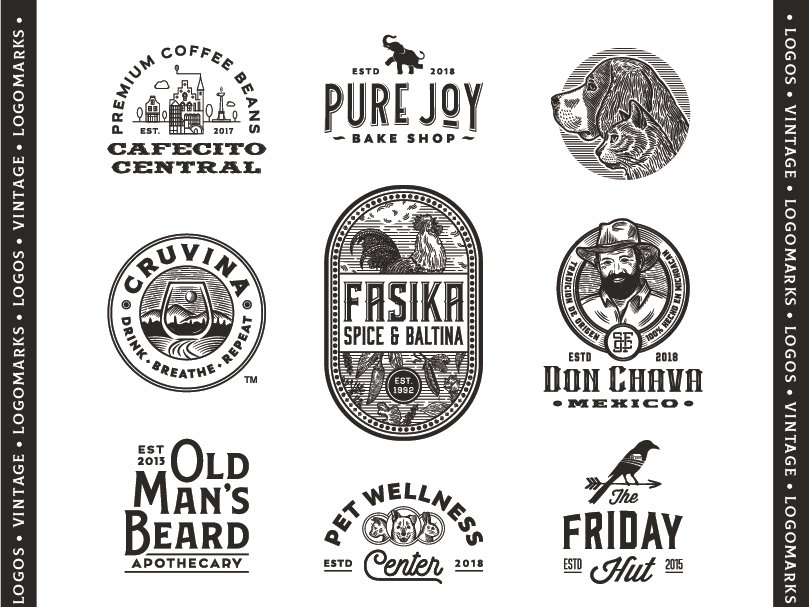 Collection of vintage logos and logomarks by Mila Katagarova on Dribbble
