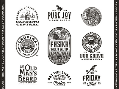 Collection of vintage logos and logomarks design drawing illustration logo vintage