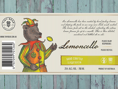 Label for lemon liqueur flat version bear bottle drawing illustration label lemon spirit vintage
