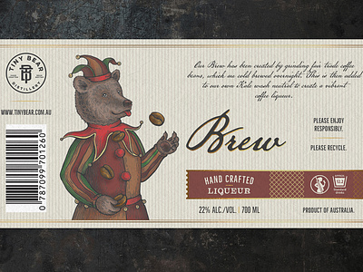 Label for coffee liqueur - flat version bear bottle coffee drawing drink illustration label spirit vintage