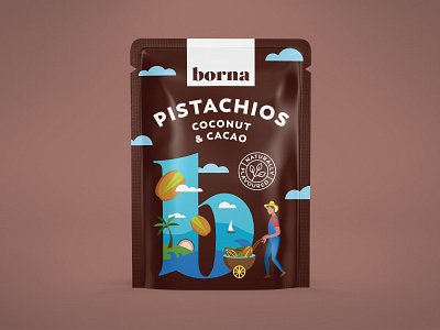 Packaging for a range of flavoured nuts 4 drawing flat art illustration nut organic package pistachio pouch