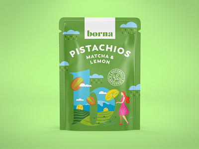 Packaging for a range of flavoured nuts 5 drawing flat art illustration nut organic package pistachio pouch