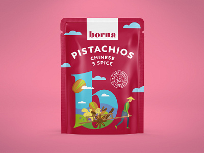 Packaging for a range of flavoured nuts 6 drawing illustration nature nut organic package pistachio pouch