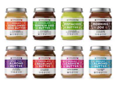 New labels for nut butters butter colorful design drawing fun jar nut organic