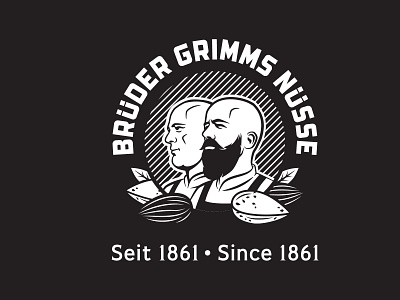 Logo for sugar roasted nuts company almonds brother grimm man nut tale vintage