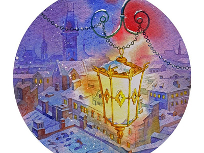 burning lantern christmas drawing illustration lantern light watercolor